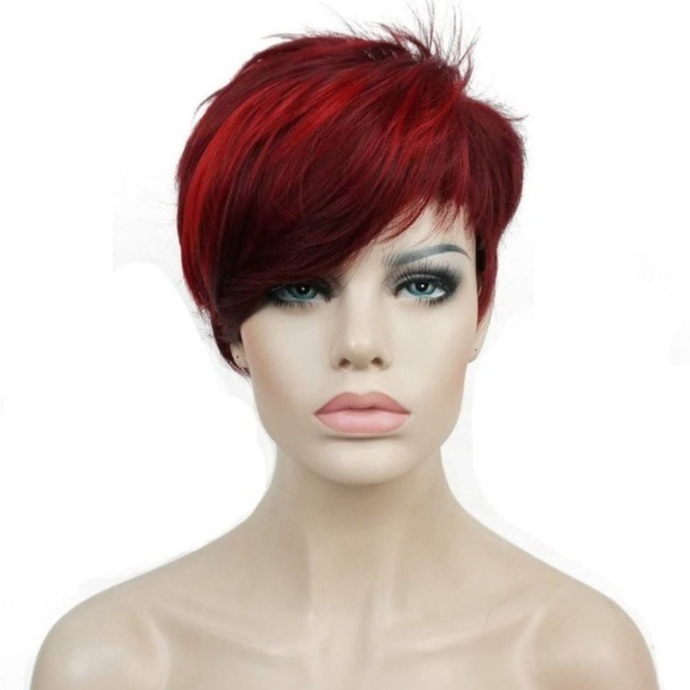 6inch RED Short Side Bang Straight Wig